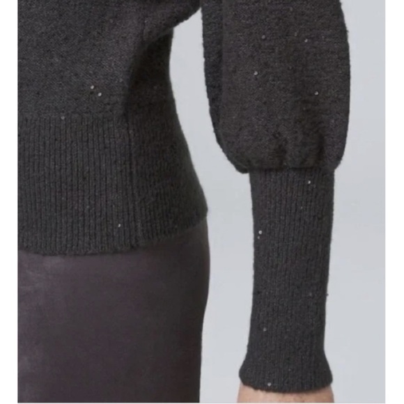 WHBM V-neck Sweater Grey Sz XS Puff Sleeve Sequins Festive Party - Picture 3 of 10